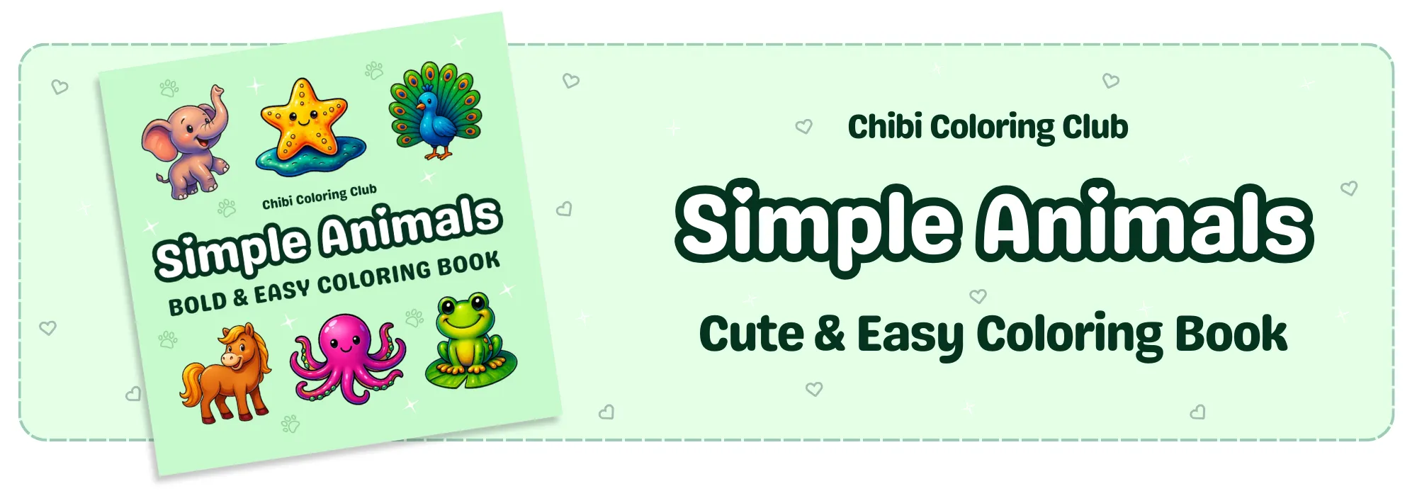 Simple Animals Chibi Coloring Book Long Banner