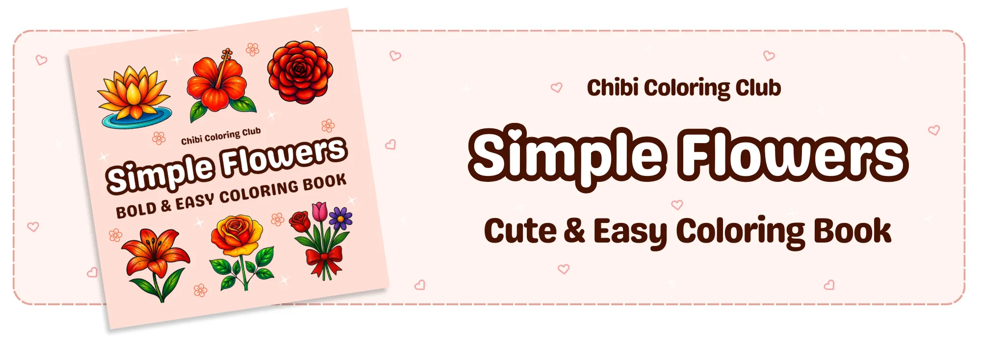 Simple Flowers Chibi Coloring Book Long Banner