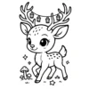 Free Cute Chibi Deer Coloring Page with Lantern Garland - Printable Forest Animal Coloring Sheet in PNG Format | From Chibi Forest Animals Coloring Book