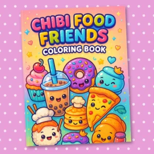 Chibi Food Friends Coloring Book: 30 Kawaii Designs of Cupcakes, Sushi, Donuts, Boba Tea, and More – Fun, Relaxing, and Perfect for All Ages